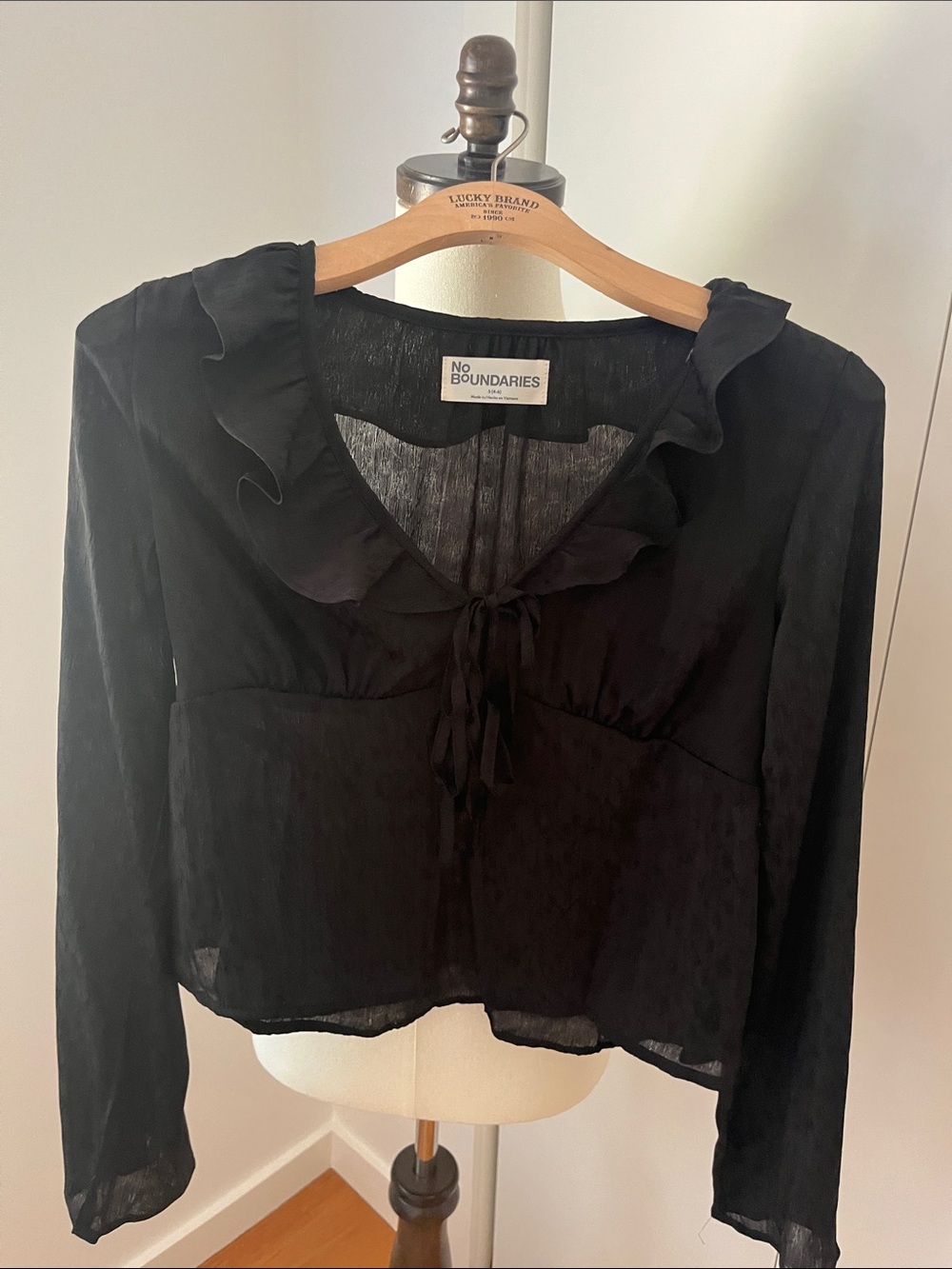 No Boundaries Black Ruffle Tie-Front Blouse